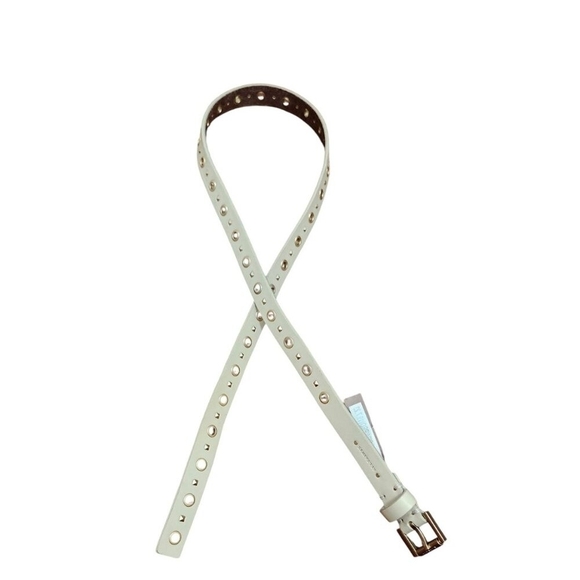 All Saints belt women's cream leather skinny studs luxury pastel new $109 - Picture 5 of 8